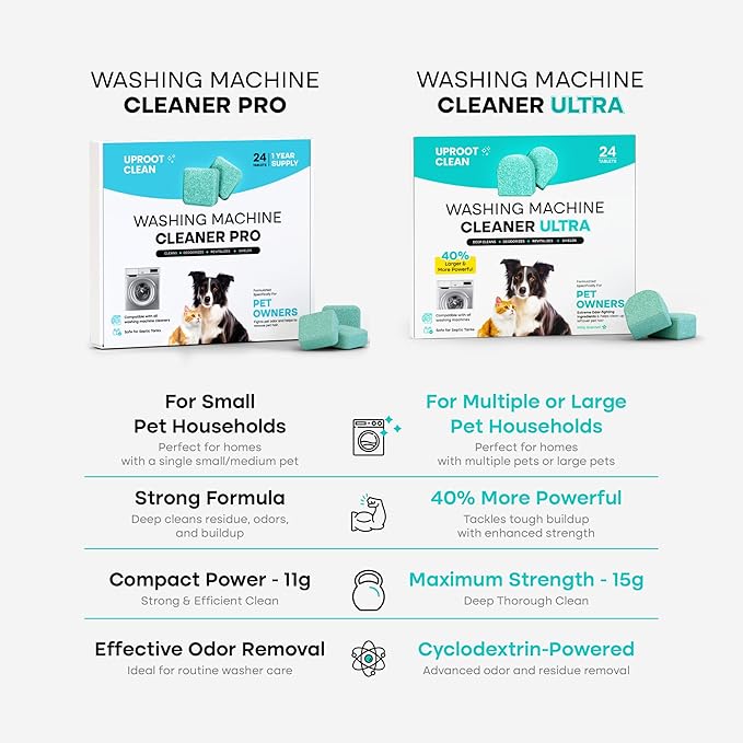 Uproot Clean Washing Machine Cleaner Tablets Pro & Ultra - 48 Pack for a 24 Month Supply. Formulated for Pet Owners. Compatible with HE, Top & Front Load. Easily Removes Residue, Grime, and Odors. Sep