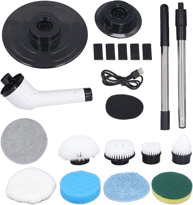 Electric Spin Scrubber, Powerful Handheld Rotating Cleaner Brush with Adjustable Extension Handle for Kitchen Bathroom White