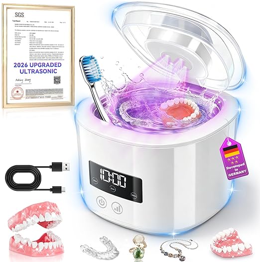 5.0 Upgraded Ultrasonic Retainer Cleaner 300 ML【Top1 German Motor】【SGS-Certified 50KHz Ultrasonic & Dual Tech】【4.0 Smart Chip】【Rechargeable】for Denture, Braces, Night Guards, Aligner,Jewelry and More