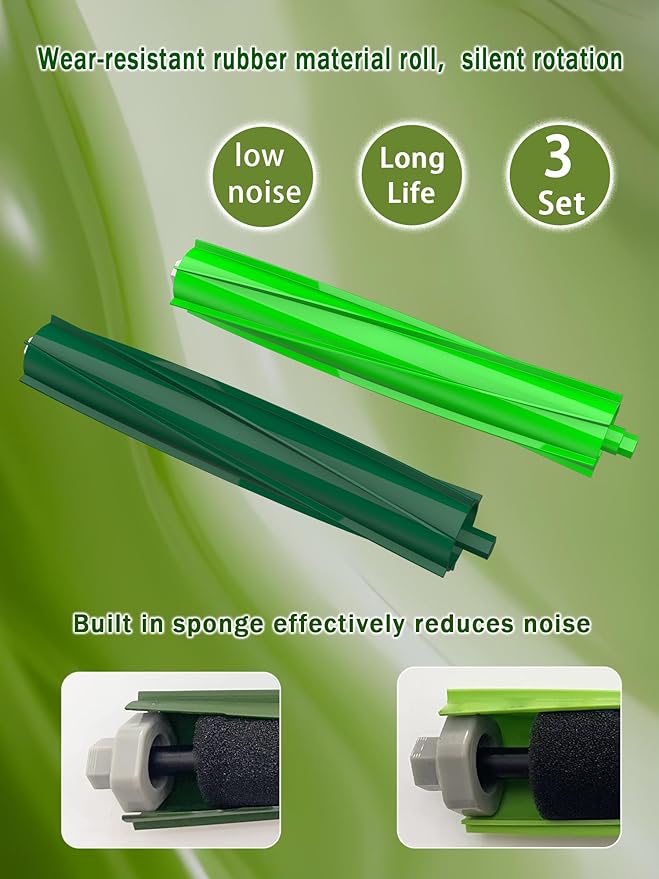 Replacement Accessories Part for iRobot Roomba i1+, i2+, i3+, i4+, i5+, i6+, i7+, i8+, j5+, j6+, j7+, j8+, j9+, E5, E6, E7. Kit with 8 Dust Bags, 6 Rubber Rollers, 9 HEPA Filters, 6 Side Brushes