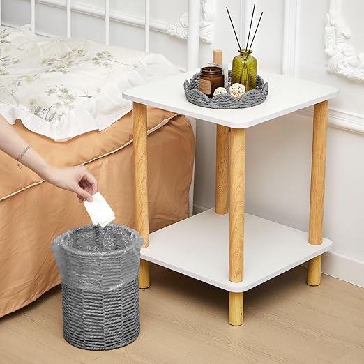 Ctosree 1.3 Gallons Small Wicker Trash Can with Lid Handle Woven Wicker Rattan Bathroom Waste Basket Boho Trash Basket with 100 Plastic Garbage Bags for Bedroom Office Laundry (Scalloped Style, Gray)