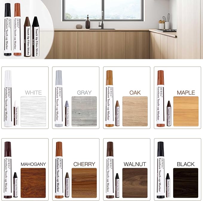 SEISSO Wood Furniture Repair Kit, 12 Colors Wood Fillers, Wood Putty with Beeswax, Furniture Touch Up Markers with Wood Crayons, Hardwood Floor Repair Kit for Stains, Scratch, Cracks, Hole