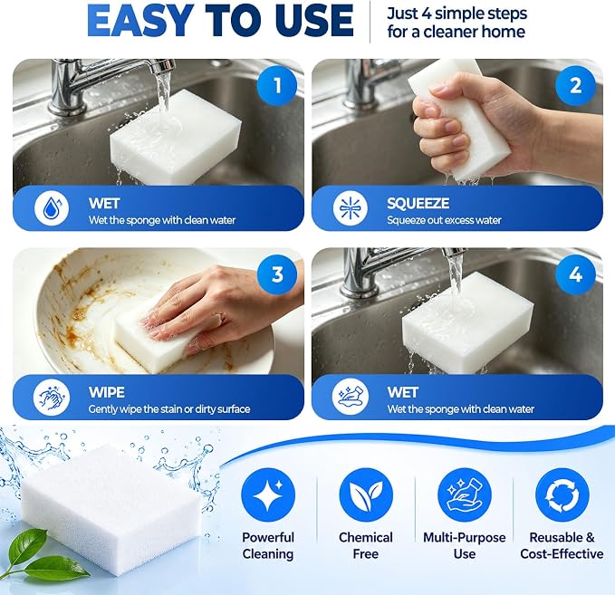 Magic Sponge 100 Pack Bulk - Commercial Cleaning Sponge for Schools, Hospitals, Institutions - Heavy Melamine Sponge Bulk Purchase