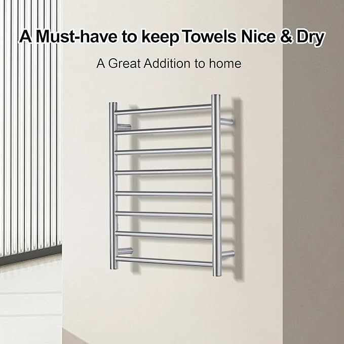 Towel Warmer Bathroom Wall Mounted Drying Rack Plug-in Electric Heated Towel Rack Stainless Steel (Brushed, 8 Bar)