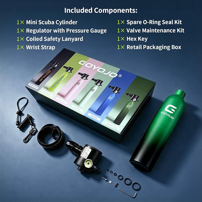 GOYOJO Mini Scuba Tank, Portable Diving Lung Air Tank with DOT Certified, Refillable Emergency Backup Pony Bottle for Snorkeling, Underwater Breathing, Training