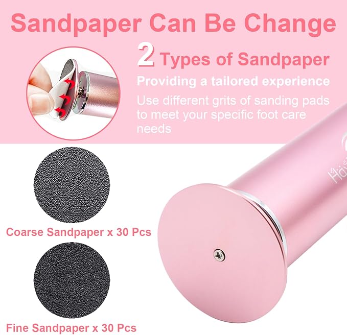 HayZBao FSA&HSA Electric Foot Callus Remover - Callus Remover for Feet,Professional Pedicure Tool for Dead Skin,Electric Foot File with 60 Pcs Sandpaper Discs - Pink