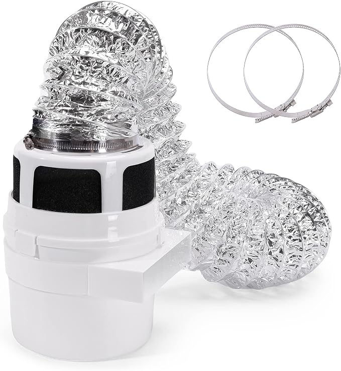 【UPGRADED】NOORNY 3 in1 Indoor Dryer Vent Kit Lint Catcher Bucket Box for Electric Clothes Dryer with 4 Inch 5 Feet Silver Duct