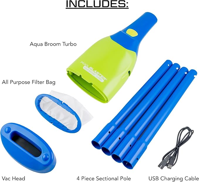 Pool Blaster Aqua Broom Turbo Spa Vacuum for Hot Tub Cordless Rechargeable Hoseless for Spot Cleaning, 40 min Runtime, Pool Pole and USB Charging Cable Included