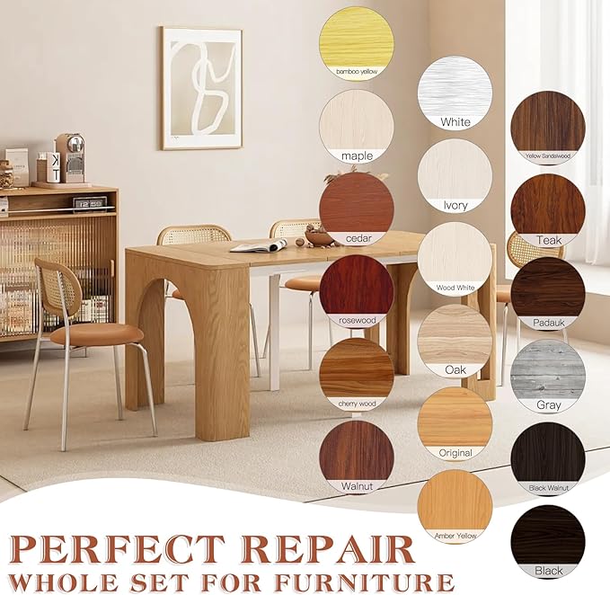 Wood Furniture Repair Kit- 40 Sets, Wood Fillers Hardwood Laminate Repair Kit with 18 Colors Oak Walnut, Wood Putty Touch Up Kit- Cover Wood Scratches, Stains, Holes for Table, Door, Veneer, Cherry