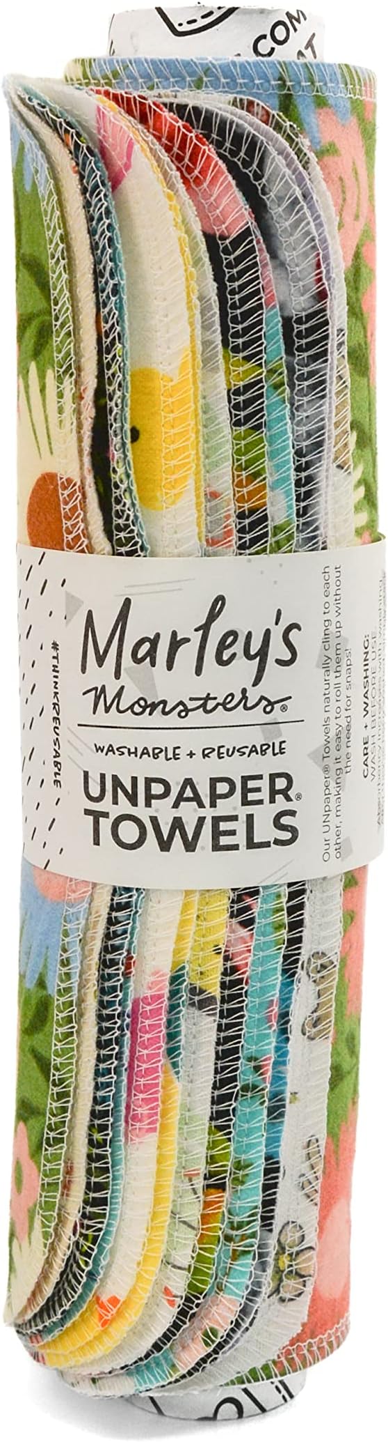 Marley's Monsters UNpaper Towels - 12 Count roll, Reusable Paper Towels Cotton, Tree Free (Surprise Print)