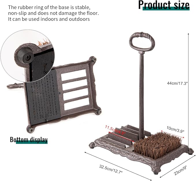 Sungmor Heavy Duty Cast Iron Shoe Scraper Brush, Vintage Rustic Brown Boot Scraper Brush with Handle, Farmhouse Garden Outdoor Boots Mud Cleaner, Shoe Brush Scrubber for Front Door Entrance