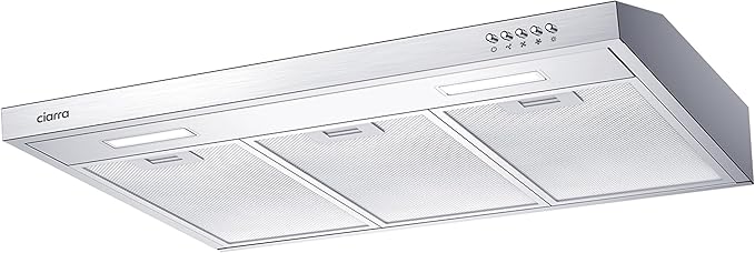 CIARRA Ductless Range Hood 30 inch Under Cabinet Hood Vent with 3 Speed Exhaust Fan Push Button Ducted and Ductless Convertible