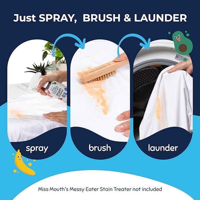 Miss Mouth's Messy Eater Stain Remover & Shoe Cleaning Kit - 16oz Spray, Messy Steppers Sneaker Cleaner & Laundry Brush - Spot Cleaner for Clothes, Carpet & Shoes