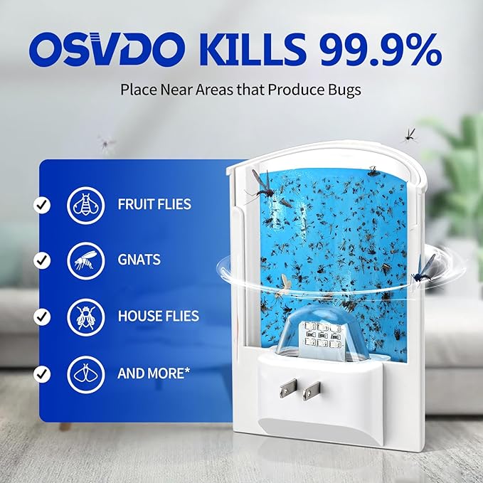2 Pack Flying Insect Trap, Fruit Fly Trap Indoor with 8 Sticky Boards, Gnats Killer Moth Trap Fly Catcher with Night UV Light, Mosquito Attractant Bug Zapper for Home, Office(2026 Upgrade)