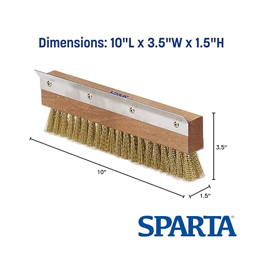 SPARTA Pizza Oven Brush Replacement Head with Crimped Brass Bristles and Stainless-Steel Scraper, Durable, Ideal for Commercial Kitchens, 10 Inches, Wood