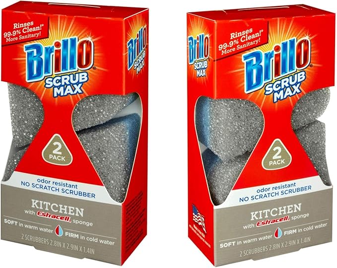 Brillo Scrub Max Heat Activated Sponges, Strong & Long Lasting, Innovative Technology, 2 Count (2 Count (Pack of 3), Kitchen)