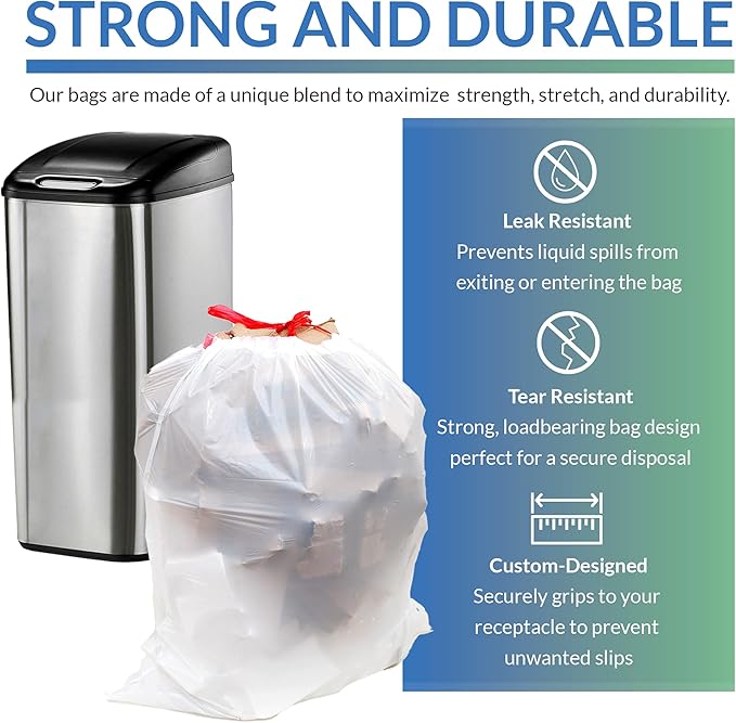 Reli. Drawstring Trash Garbage Bags, Tall Kitchen, 250 Count Bulk, White, 13 Gallon - 16 Gallon Capacity