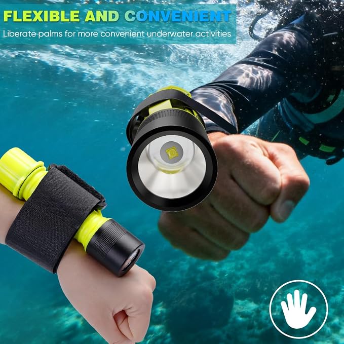 2 Pack IPX8 Waterproof Diving Flashlight Rechargeable Scuba Dive Light with 3 Modes for Scuba Diving, Snorkeling, Fishing, Emergency for Divers, Outdoor Enthusiasts