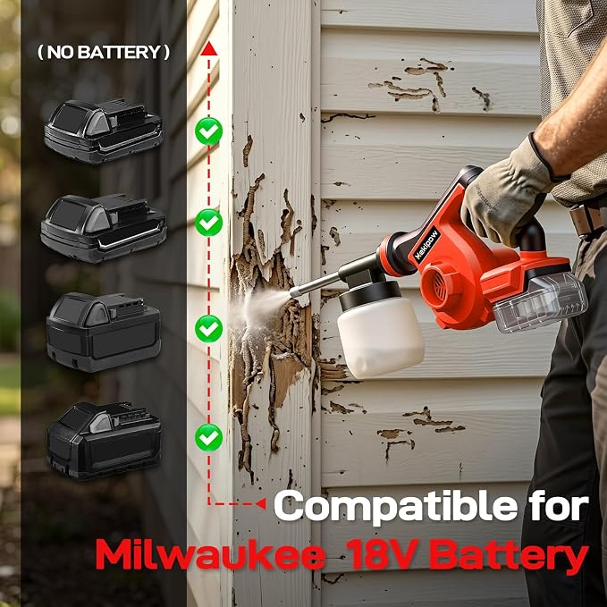 Electric Diatomaceous Earth Duster Compatible with Milwaukee 18V Battery (No Battery), Variable Speed, 3-in-1 Garden Dust Applicator/Blower/Vacuum Cleaner with 800mL Capacity