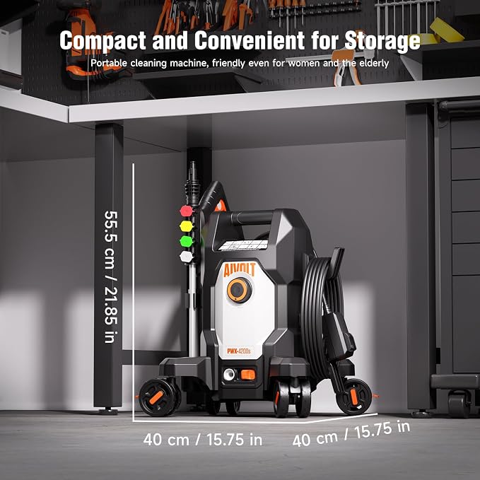 AIVOLT Electric Pressure Washer,5000PSI Power Washer with Anti-Tipping 4-Wheel Design, 4 Quick-Connect Nozzles, Foam Cannon, Spray Gun & Cleaning Brush Set for Cars, Driveways, Fences, Patios & Home