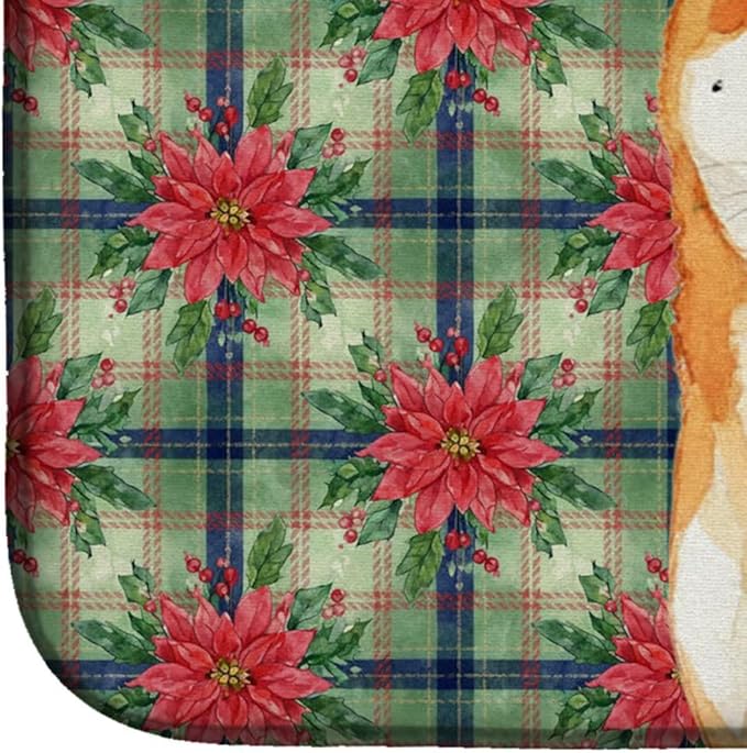 Caroline's Treasures Red Shiba Inu Christmas PoinsettIas Dish Drying Mat Absorbent Dish Drying Mat Pad for Kitchen Counter Dish Drainer Mat for Countertop, 14 x 21", Multicolor