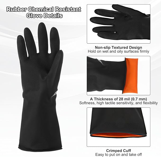 MECCANIXITY Chemical Resistant Glove, Latex Industrial Anti-Slip Protective Safety Work Glove for Cleaning Dish