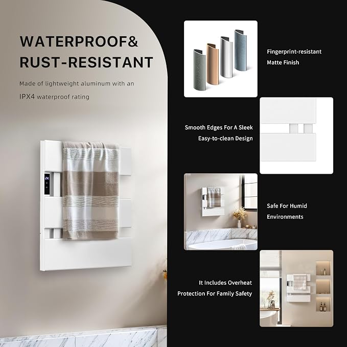 Electric Towel Warmer with Smart LED Timer, Modern [2/3/4] Bar Large Panel Heated Towel Rack, Wall-Mounted Plug-in/Hardwired 2-in-1, Rapid Warmth for Bathrooms, [Matte Black/Alpine White]