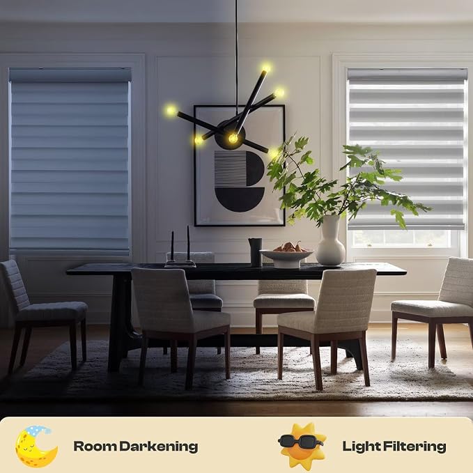 MYshade Roller Shades Zebra Blinds for Indoor Windows Cordless Day and Night Light Filtering Dual Layer Roller Window Blinds & Shades, Easy to Install, 34.5" W x 72" H, Grey