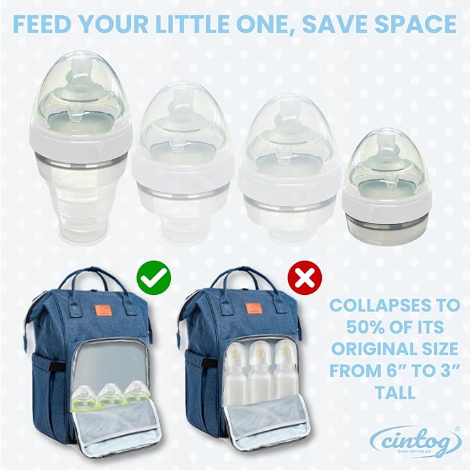 2 Pack Collapsible Baby Bottle Set with Soap Dispensing Brush Kit, 6oz, Push Press Design for Efficient Easy Cleaning for Bottle, Breast Pump, Nipple