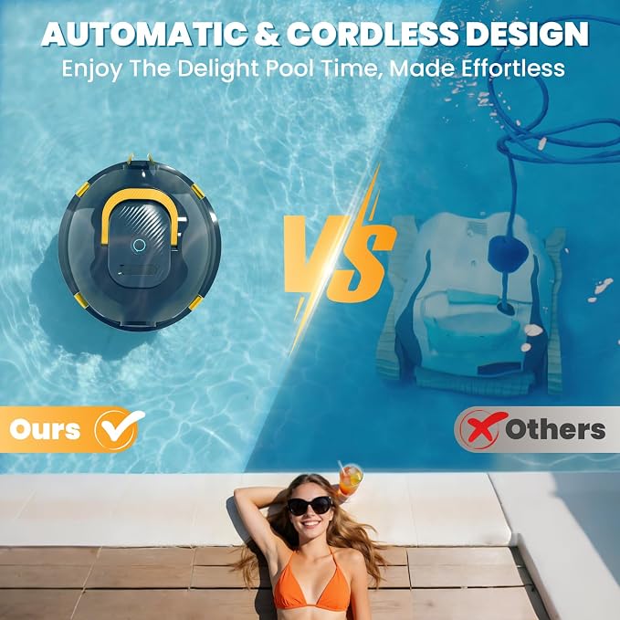 Y20 Robotic Pool Cleaner, Cordless Pool Vacuum for Above Ground & Inground Flat Pools with Dual Motors, 150 Min Runtime, Auto-Parking, Powerful Pool Vacuum Robot for Up to 1300 Sq.Ft