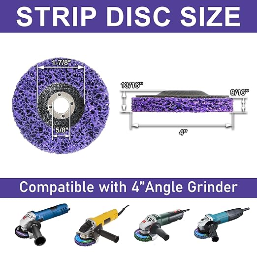 Paint Stripping Discs 12-Pack, 4" Purple Angle Grinder Disc for Paint, Rust, and Adhesive Removal, Strip Disc for Metal and Wood
