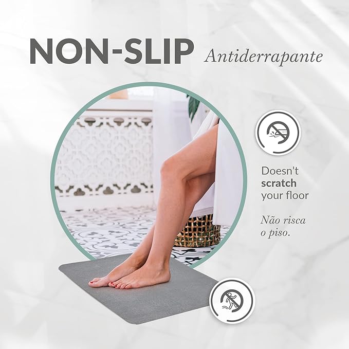 Momo Lifestyle Stone Bath Mat Drytomita – Quick Drying Diatomaceous Earth, Ultra Absorbent 23.6" X 15.4" Graphite Gray