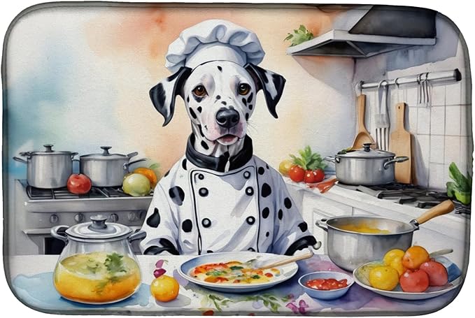 Caroline's Treasures DAC6239DDM Dalmatian The Chef Dish Drying Mat Absorbent Dish Drying Mat Pad for Kitchen Counter Dish Drainer Mat for Countertop, 14 x 21", Multicolor