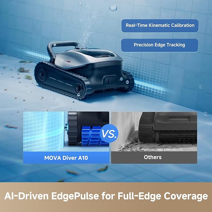 MOVA Diver A10 Cordless Robotic Pool Vacuum Cleaner with Fine Filter, 240min Runtime, Wall Climbing & Double-Pass Waterline Scrubbing, AI-Powered Edge Cleaning & Path Planning, Auto Parking, 8 Modes