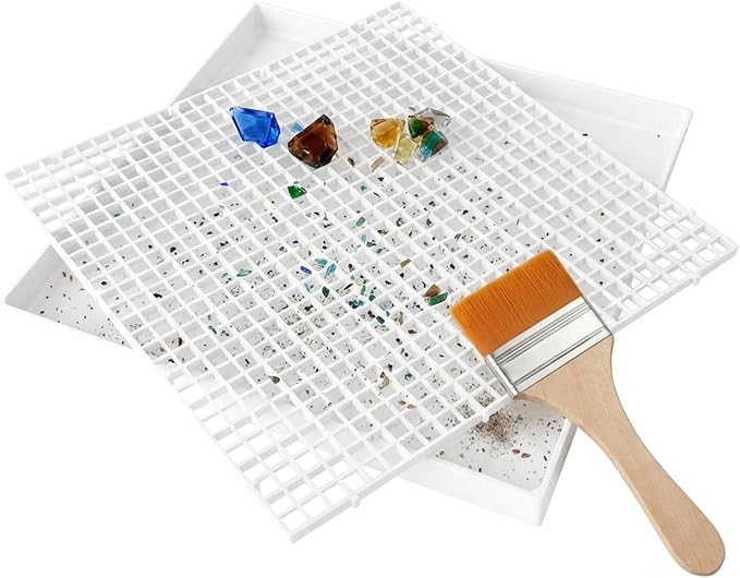 Stained Glass Cutting Mat with Tray, Double-layer Grids Board for Scoring and Cutting, Removable Stained Glass Supplies with Cleaning Brush for DIY Hobby Projects(12.2''x12.2'')