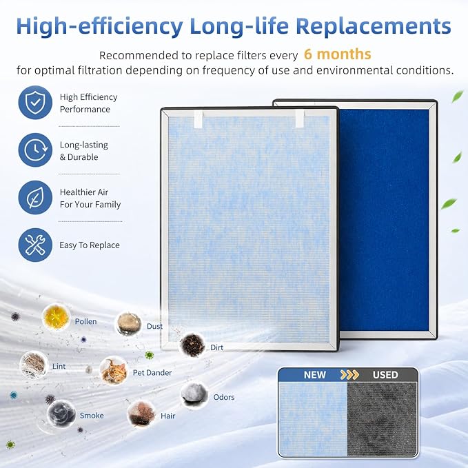 HSP002 Replacement Filter Compatible with Hathespace HSP002 Air Purifier, 4-Stage H13 High-Efficiency Activated Carbon (1PACK)