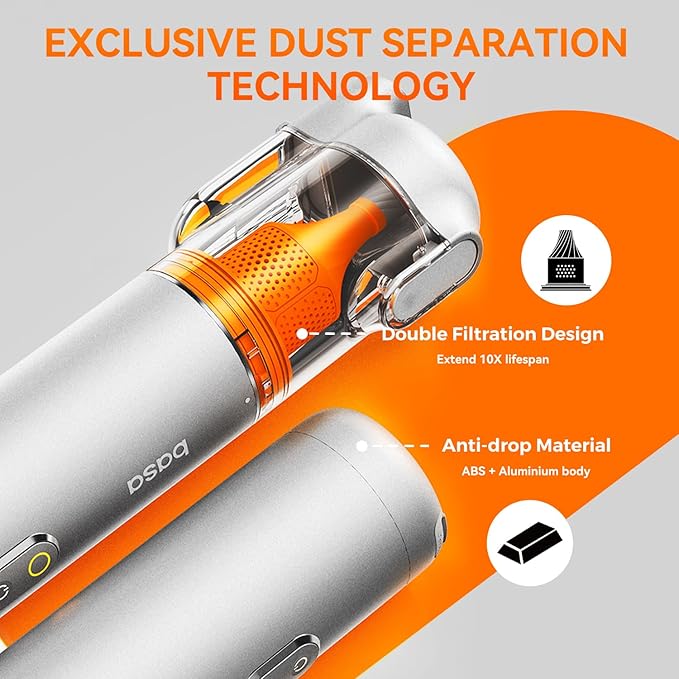 Pocket Car Vacuum with Accessory Kit 6pcs, Cordless, 50 Mins Runtime, 17000pa, 2.5H Type-C Fast Charge, Mini Handheld Vacuum for Home and Outdoor, M3