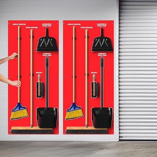 Clean & Sweep 5S Shadow Board/Wall Mount Broom Holder, 68" x 30" Board, 5S Cleaning Station - Board Only, Tools Sold Separately, Made in The USA by AccuformNMC, Red/Black, PSB114RDBK