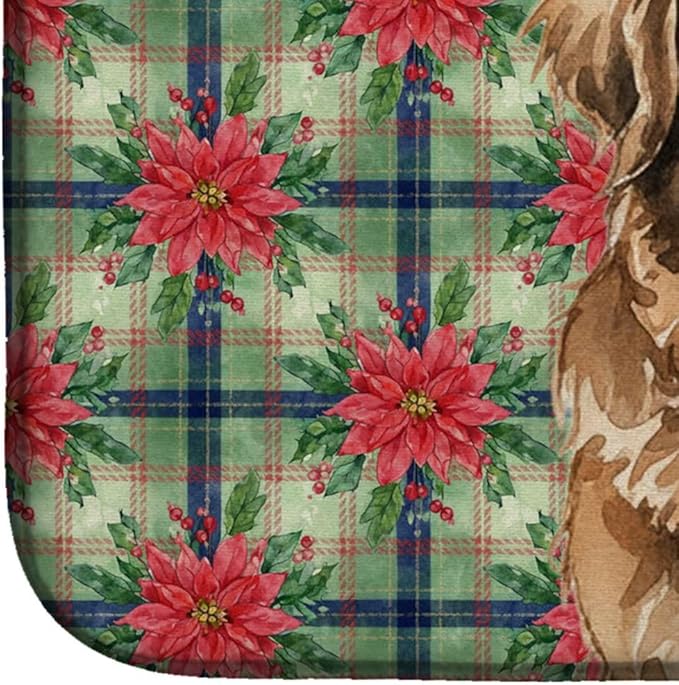 Caroline's Treasures Brown Newfoundland Christmas PoinsettIas Dish Drying Mat Absorbent Dish Drying Mat Pad for Kitchen Counter Dish Drainer Mat for Countertop, 14 x 21", Multicolor