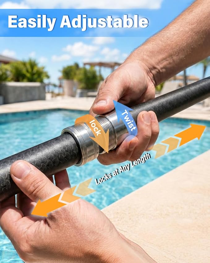 Pool Pole Carbon Fiber 16 FT, Heavy Duty Telescopic Pool Pole, Adjustable Swimming Pool Pole, Lightweight Extendable Pool Cleaning Pole for Skimmer Net, Pool Brush Vacuum, Universal 1-1/4" Accessories