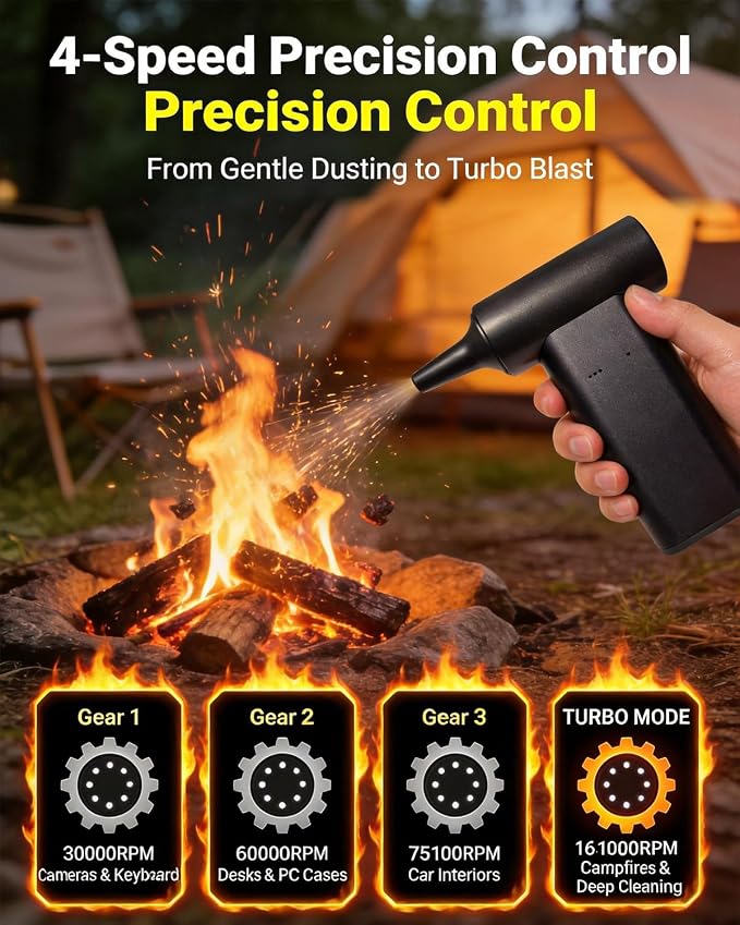 2-in-1 Compressed Air Duster & Car Vacuum Cordless Rechargeable - 160000RPM Electric Air Duster, Aluminum Mini Vacuum Keyboard Cleaner for PC, Computer, House, Outdoor & Car Detailing Supplies