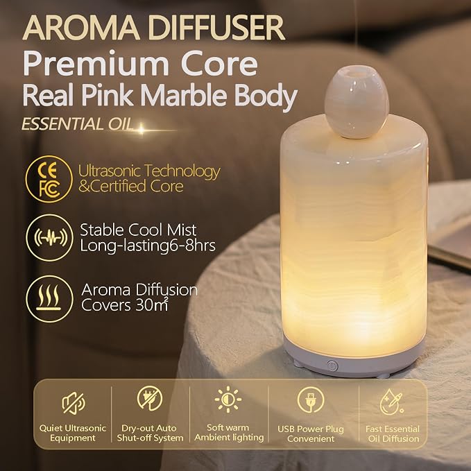 Marble Essential Oil Diffuser Bottle Empty Aromatherapy Reed Diffuser Fragrance Home Decor Bathroom Living Room Humidifier Gift Set Aroma Stone Spa Diffuser Jar(White Jade Marble,100, Milliliters)