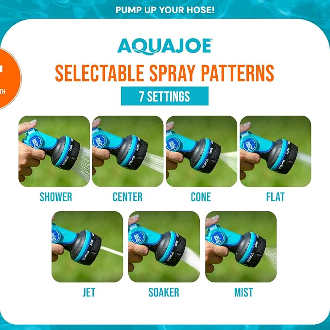 Aqua Joe Multi-Function Hose Nozzle with Smart Throttle and 7 Sprayer Patterns Bundled with Oscillating Sprinkler with Adjustable Spray