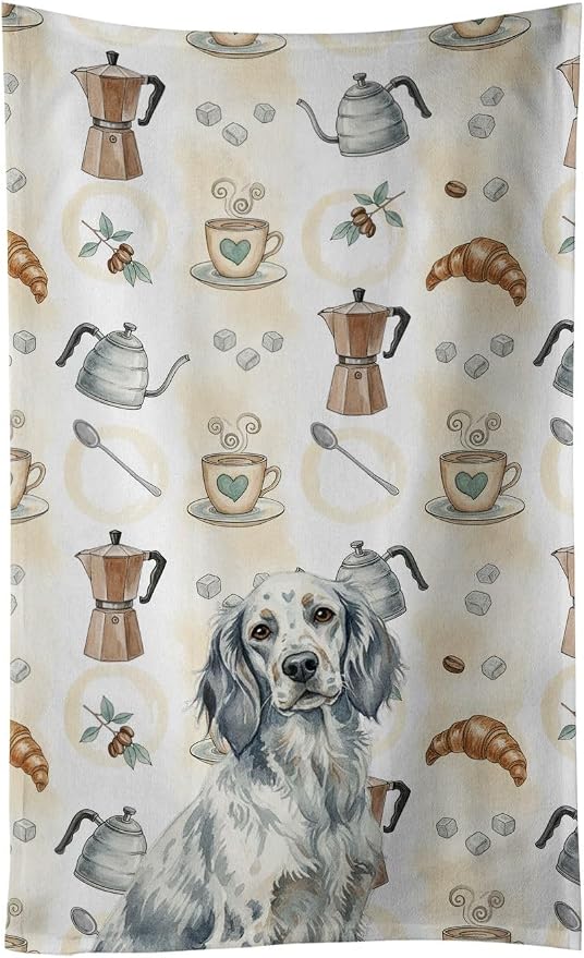 Caroline's Treasures Blue Belton English Setter Coffee Bar Kitchen Towel Velour Plush Front and Cotton Loop Back Machine Washable