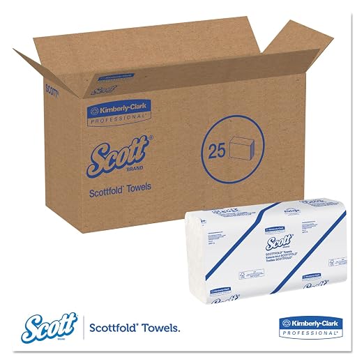 Scott 01980 SCOTTFOLD Paper Towels, 9 2/5 x 12 2/5, White, 175 Towels/Pack, 25 Packs/Carton