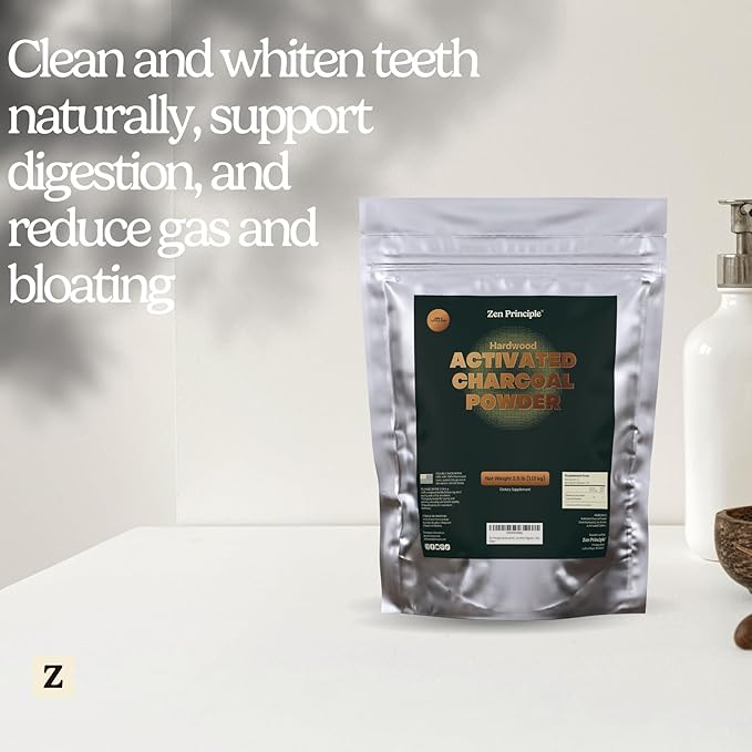 Zen Principle Hardwood Activated Charcoal Powder 100 Percent from USA Trees. All Natural. Whitens Teeth, Rejuvenates Skin and Hair, Supports Better Digestion, 40 Oz