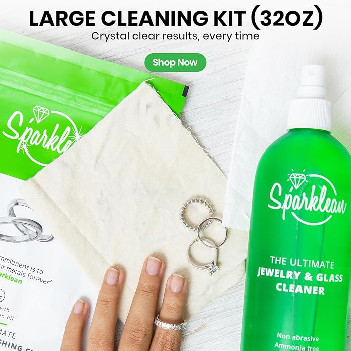 SPARKLEAN Complete Jewelry Cleaning Kit – Ammonia-Free Jewelry Cleaner Spray, Precision Pen & Polishing Cloth for Silver, Gold, Diamond Ring Cleaner
