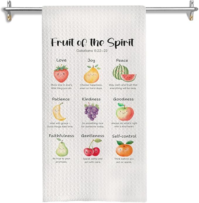 Fruit of The Spirit Christian Kitchen Towels, Bible Verse Gifts Dish Tea Towels for Kitchen Decor, Fruit Positive Affirmations Religious Scripture Hand Towel, 16x24 Inches