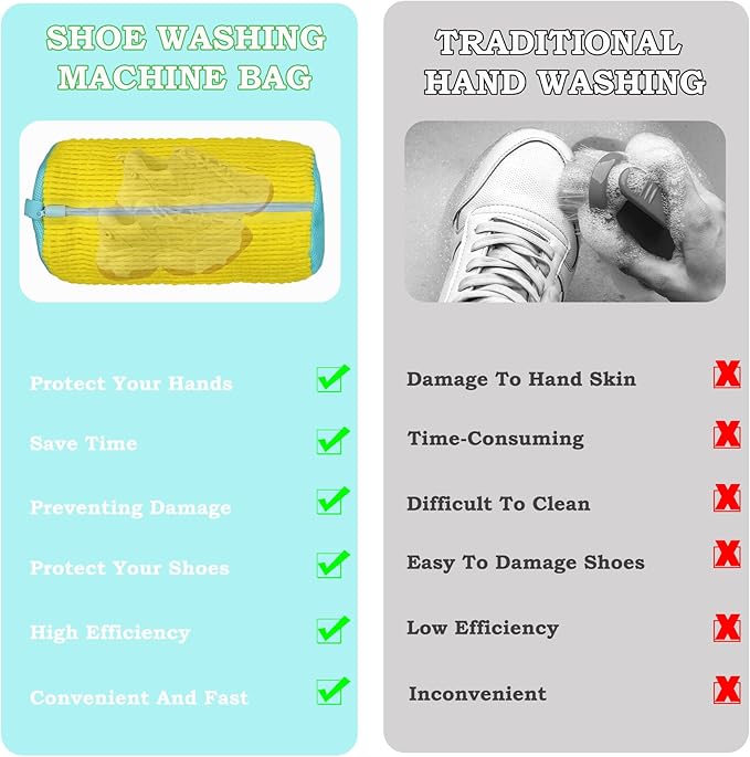 Shoe Washing Machine Bag, Laundry Shoe Bag for Washer and Dryer, Reusable Shoe Cleaning Bag for Sneaker Tennis Shoes Unstain Cleaner Kit (10-PCS Complete Set for Easy Washing & Drying) Yellow
