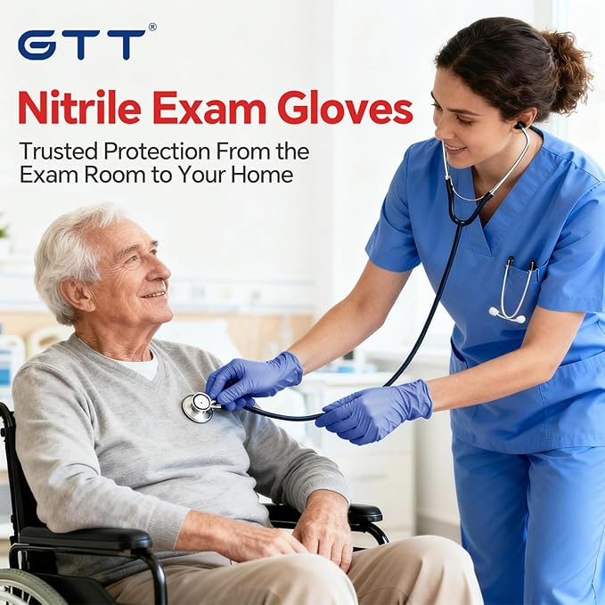 GTT Purple Nitrile Exam Gloves 6 Mil, Powder-Free Disposable Gloves First Aid,Cleaning Food Prep, Tattoo,Cooking 200 Count